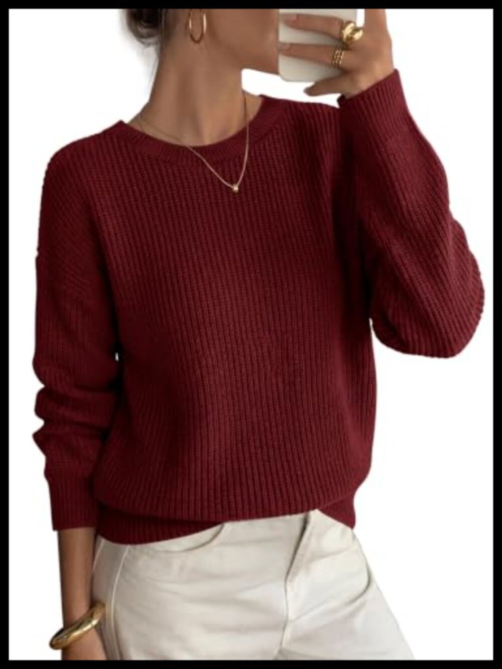 WIHOLL Women's Chunky Ribbed Knit Crew Neck Long Sleeve Pullover Sweater